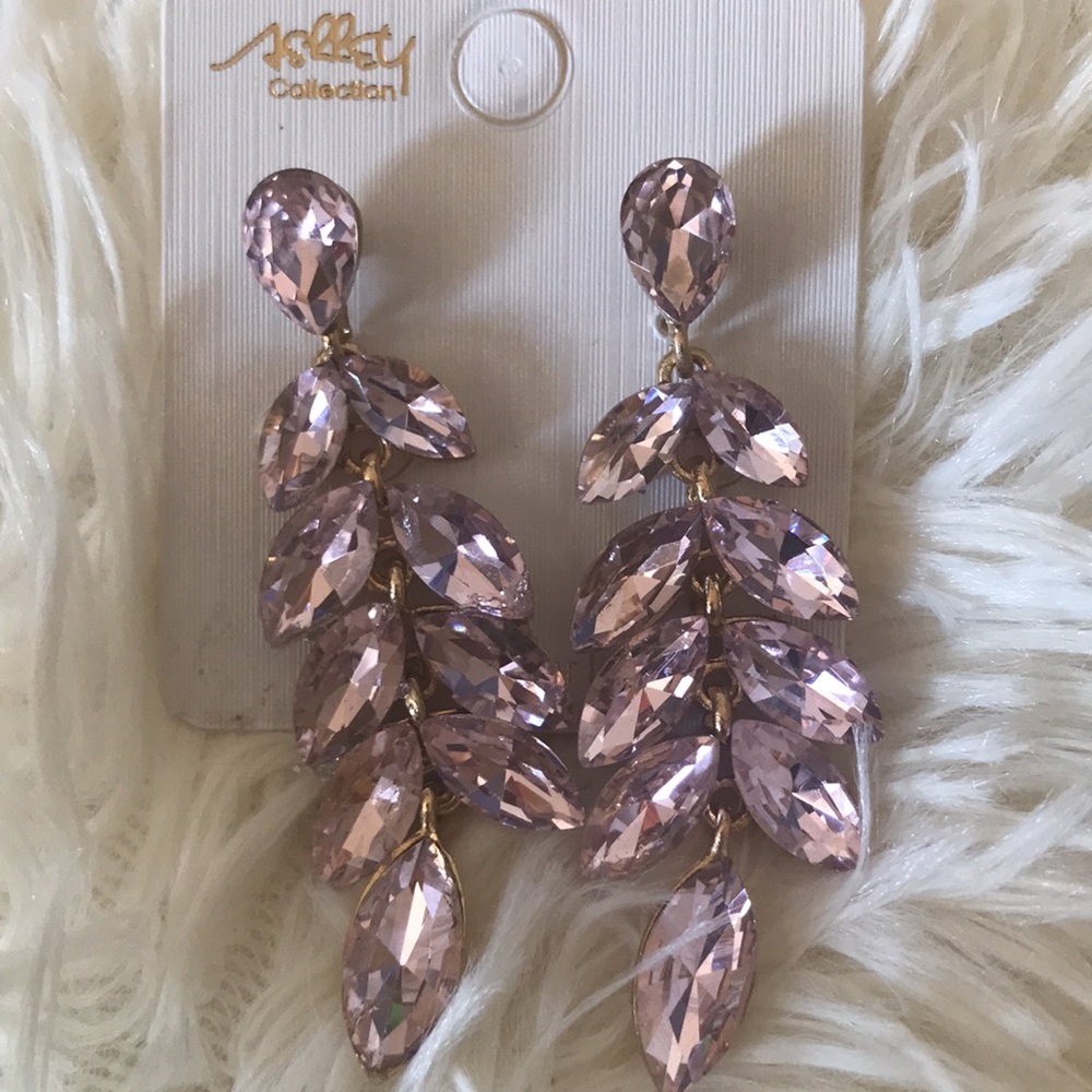 Rose Gold Pink  Crystal Drop Earrings